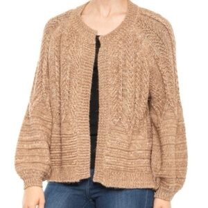 Lucky Brand | Balloon Sleeve Marled Cable Knit Open Cardigan, Size M